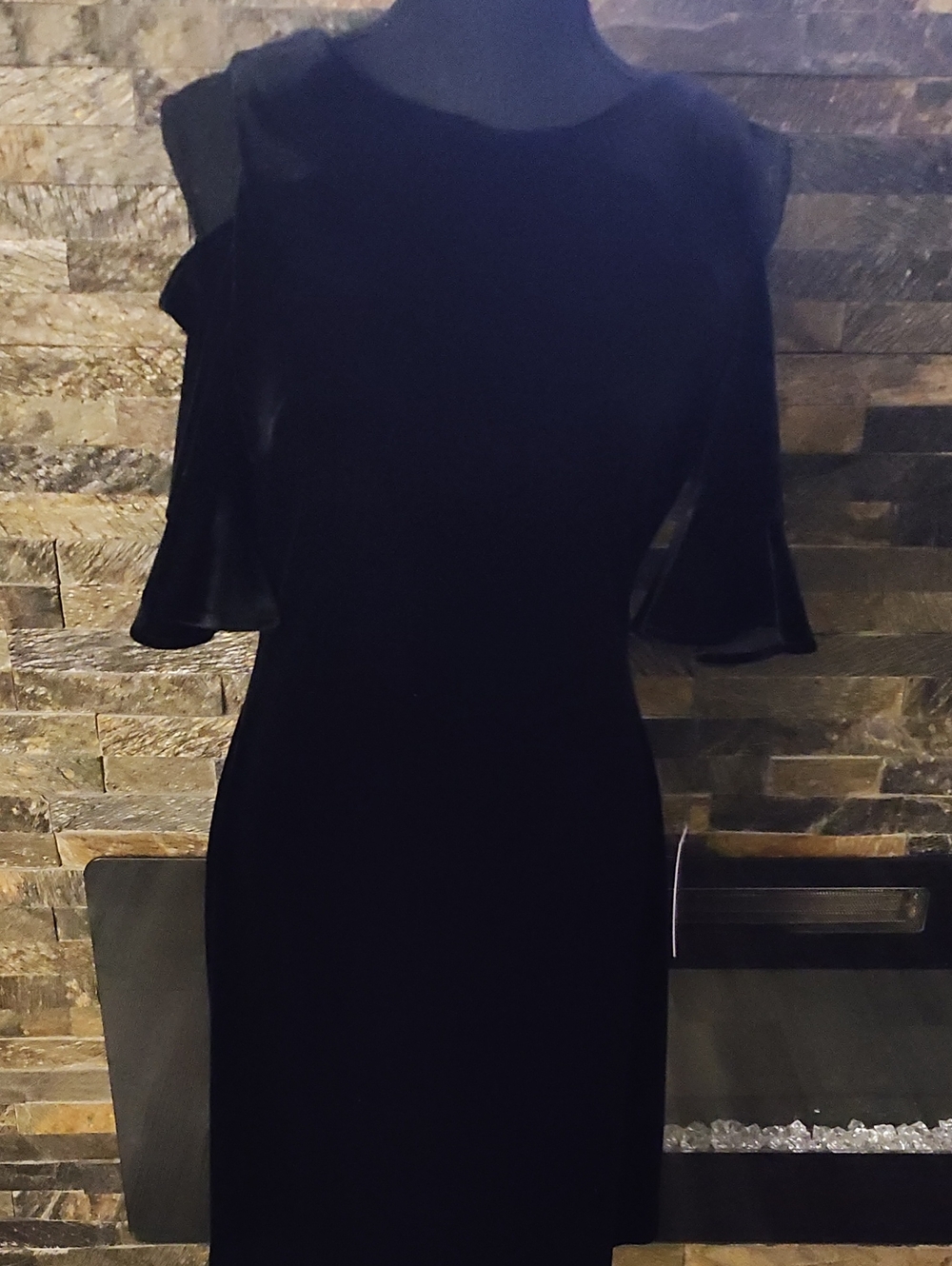 Tommy Hilfiger Black Velvet Midi Dress with Cold-Shoulder Sleeves NWT Size 4